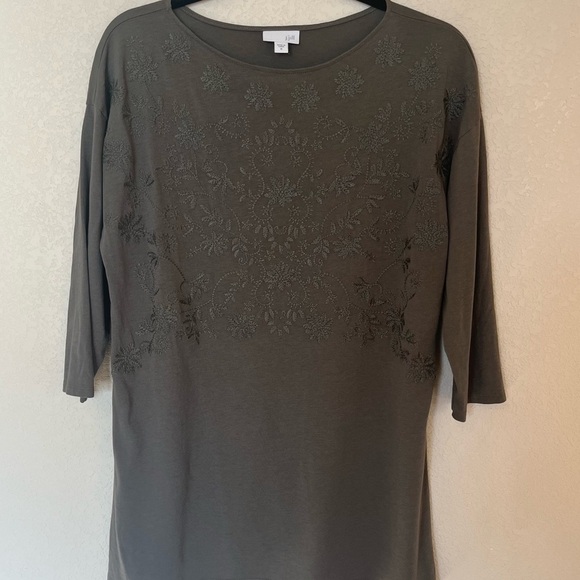 J. Jill Embroidered Olive Green Tunic with 3/4 sleeves size M - Picture 3 of 7
